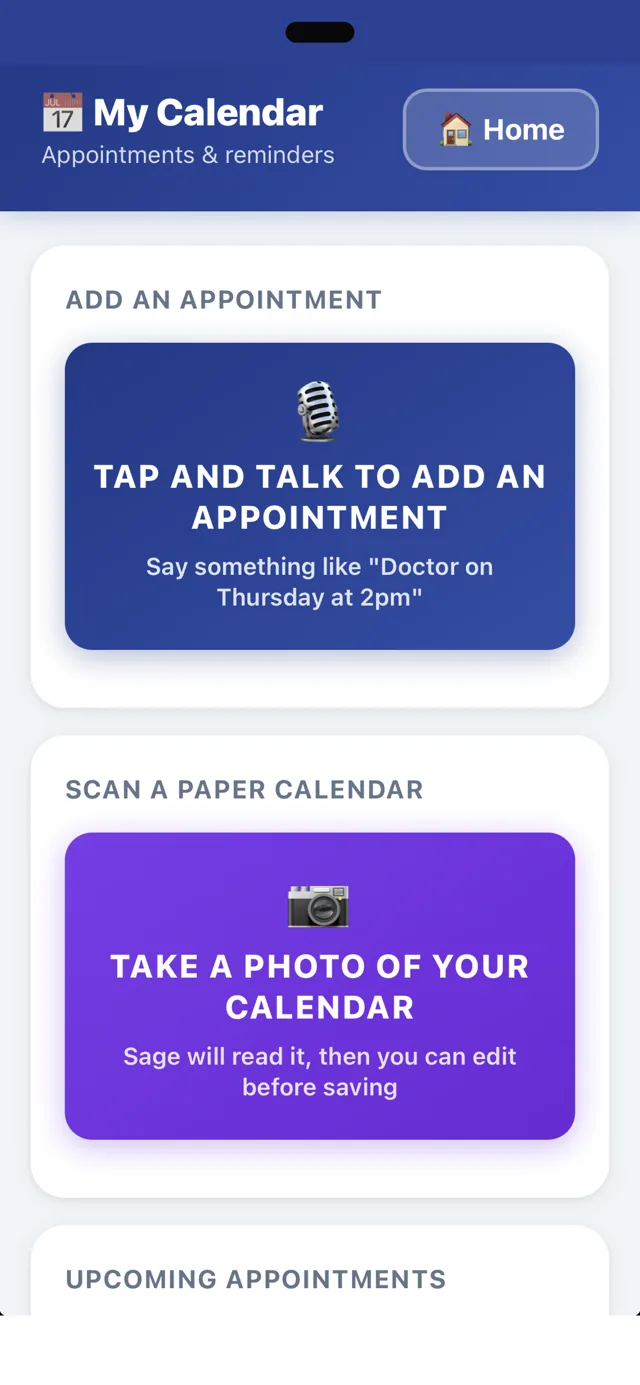 Appointments added by voice on the Sage calendar