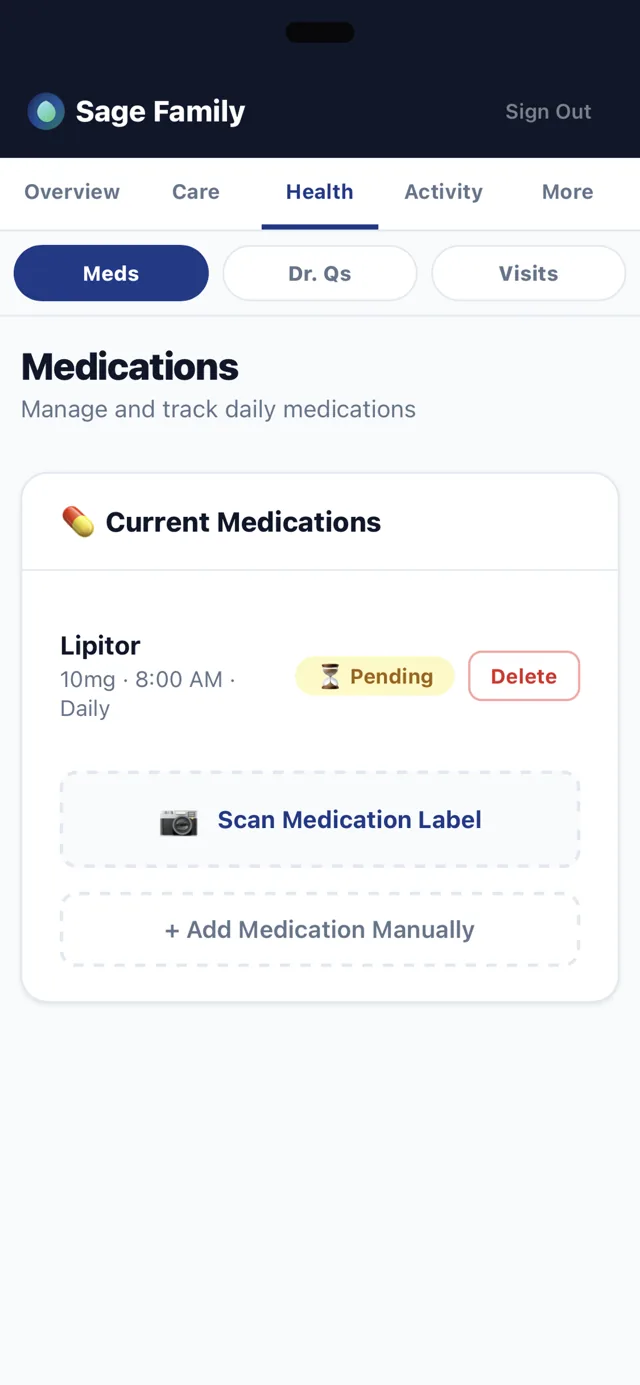 Medication tracking with current medications and reminders